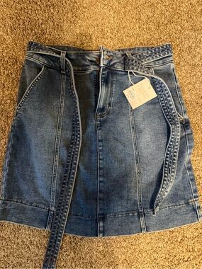 LC Lauren Conrad Medium Blue Denim Mini Skirt with Waist Tie